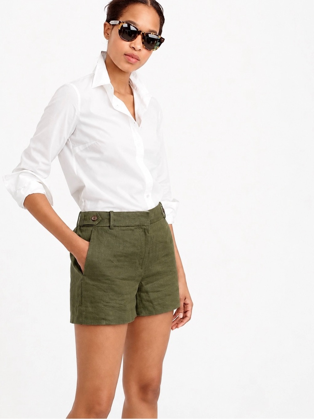 J. Crew 100% Linen Garden Short In Tuscan Olive Dark Green Size 0